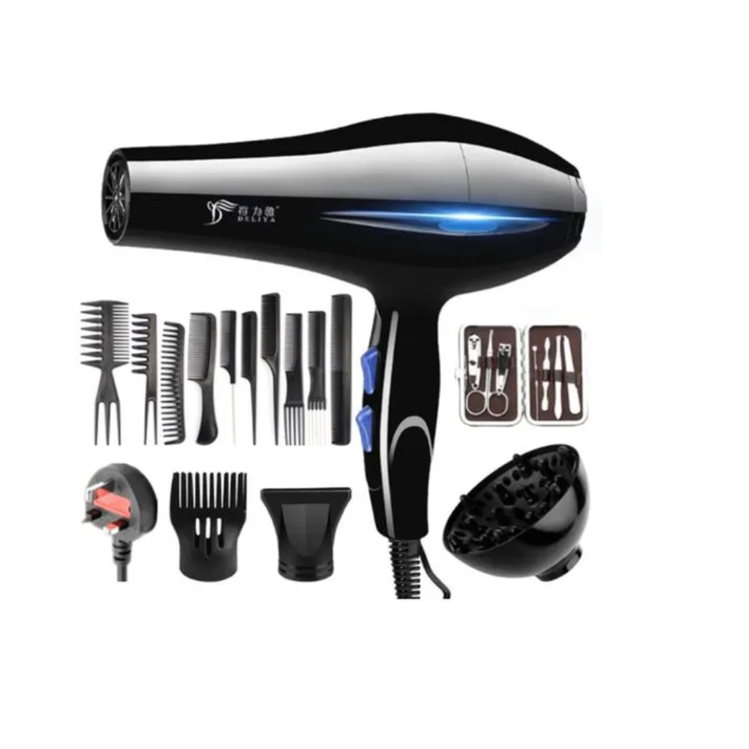 2200W Blow Dryer for Professional Styling – Heat/Cool Control + 7 Free Accessories