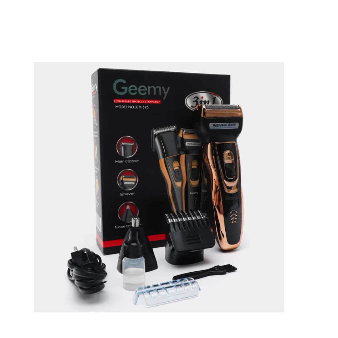 Geemy 3-in-1 Rechargeable Grooming Kit – Hair Clipper, Shaver & Nose Trimmer