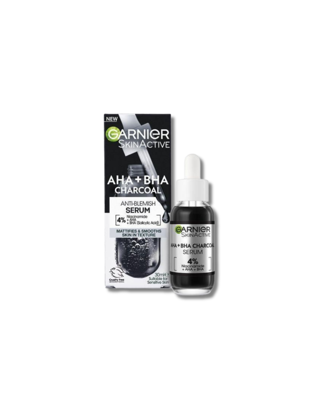 Garnier Pure Active Anti-Blemish Charcoal Serum with 4% Niacinamide, AHA & BHA – 30ml